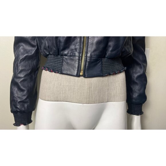 JUICY COUTURE LAMBSKIN LEATHER NAVY HOODIE JACKET XS - Picture 5 of 16
